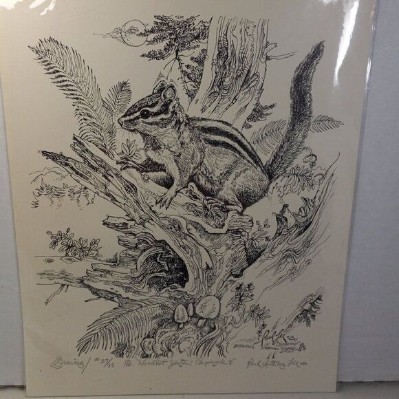 Paul Lee Drawing #27/95 1st ed. "Woodlot Jester: Chipmunk" 1975-85 - Picture 1 of 8